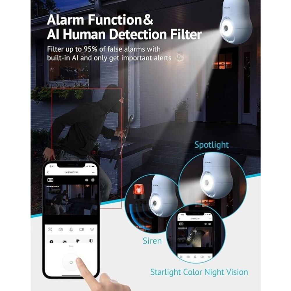 LAVIEW 4MP Light Bulb Security Camera 2-Pack WHITE - Picture 6 of 10